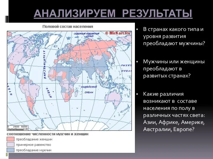 АНАЛИЗИРУЕМ РЕЗУЛЬТАТЫ В странах какого типа и уровня развития преобладают мужчины?