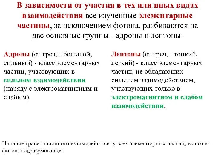 В зависимости от участия в тех или иных видах взаимодействия все