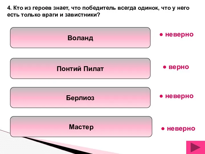 Воланд Понтий Пилат Берлиоз Мастер 4. Кто из героев знает, что