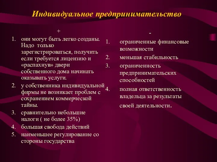 Индивидуальное предпринимательство + они могут быть легко созданы. Надо только зарегистрироваться,