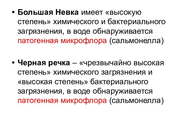 Большая Невка имеет «высокую степень» химического и бактериального загрязнения, в воде