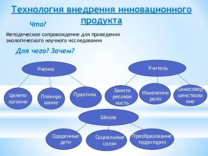 Технология внедрения инновационного продукта Что? Методическое сопровождение для проведения экологического научного