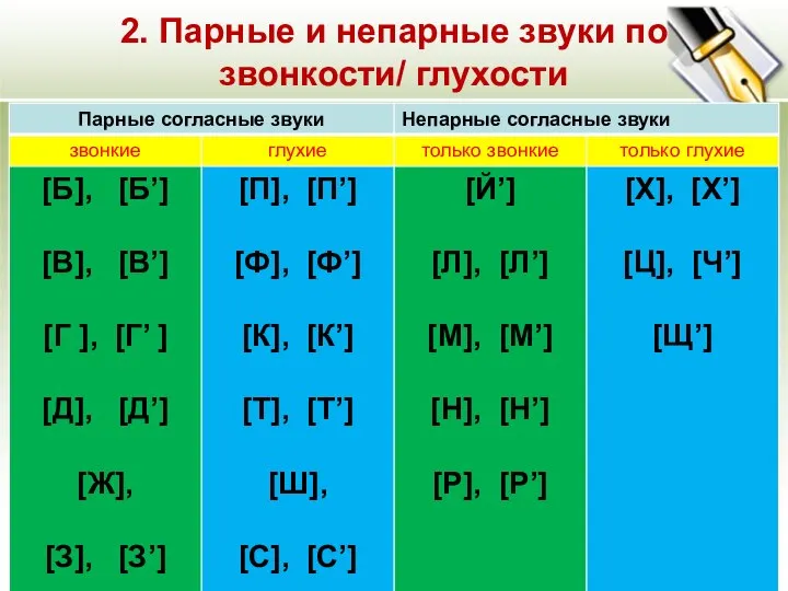 2. Парные и непарные звуки по звонкости/ глухости