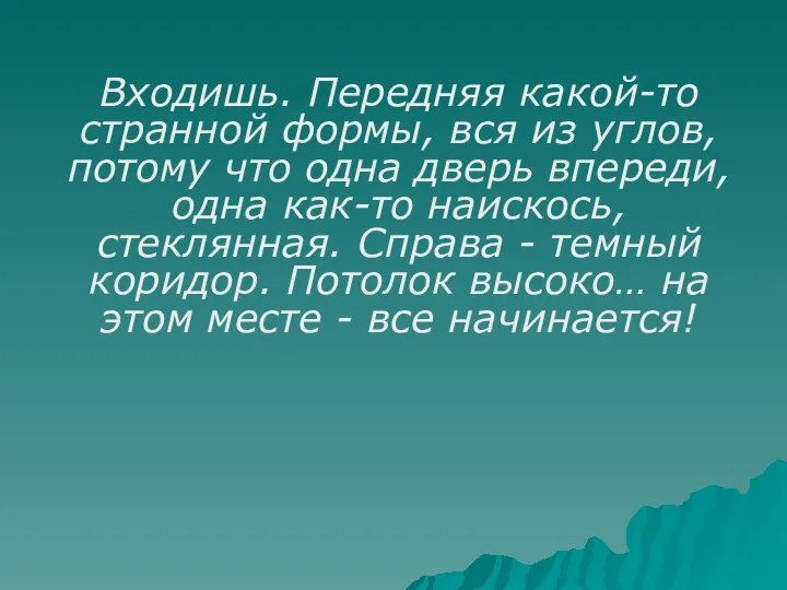 Входишь. Передняя какой-то странной формы, вся из углов, потому что одна