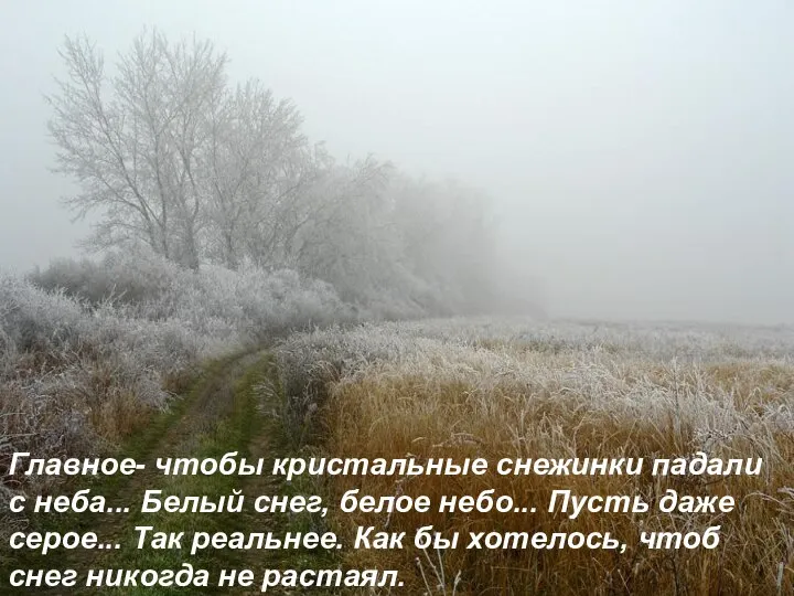 Главное- чтобы кристальные снежинки падали с неба... Белый снег, белое небо...