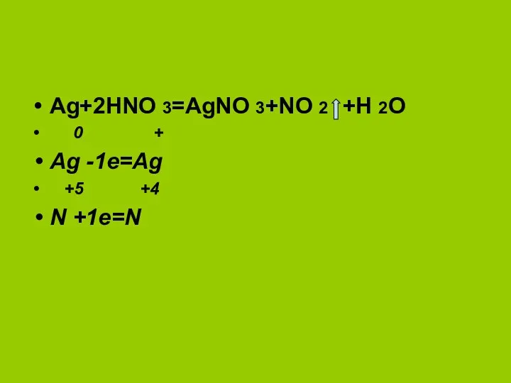 Ag+2HNO 3=AgNO 3+NO 2 +H 2O 0 + Ag -1e=Ag +5 +4 N +1e=N