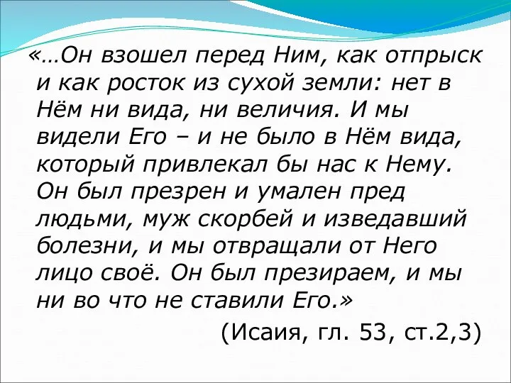 «…Он взошел перед Ним, как отпрыск и как росток из сухой