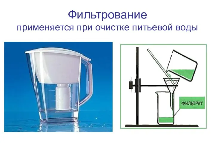 Фильтрование применяется при очистке питьевой воды