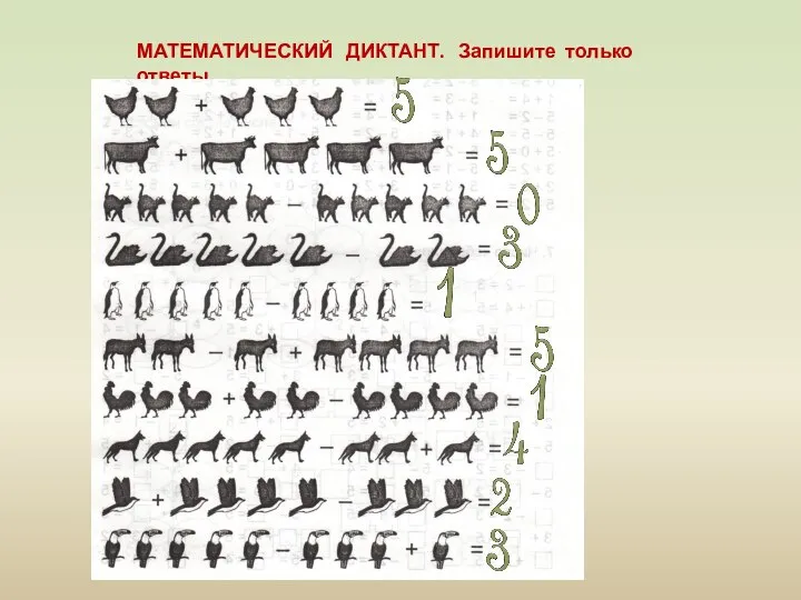 МАТЕМАТИЧЕСКИЙ ДИКТАНТ. Запишите только ответы.