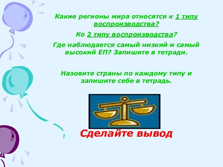 Какие регионы мира относятся к 1 типу воспроизводства? Ко 2 типу