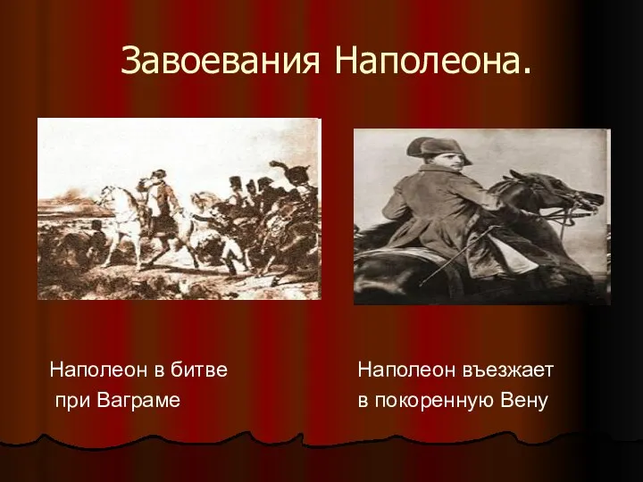 Завоевания Наполеона. Наполеон в битве при Ваграме Наполеон въезжает в покоренную Вену