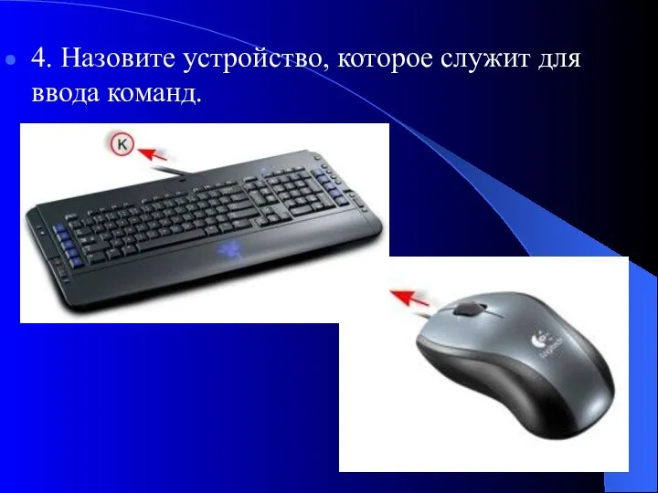 4. Назовите устройство, которое служит для ввода команд.