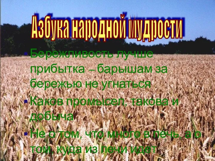 Бережливость лучше прибытка – барышам за бережью не угнаться Каков промысел,