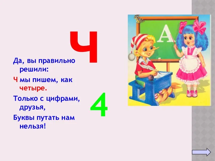 Да, вы правильно решили: Ч мы пишем, как четыре. Только с