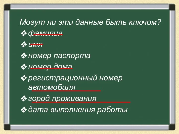 Могут ли эти данные быть ключом? фамилия имя номер паспорта номер