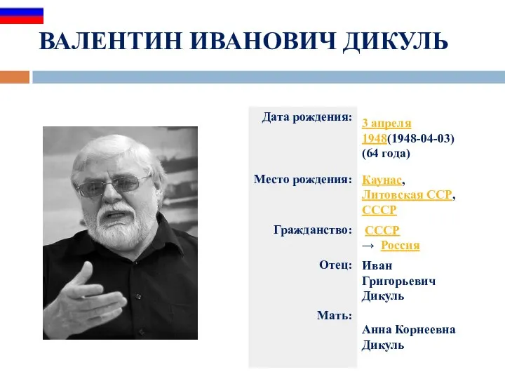 ВАЛЕНТИН ИВАНОВИЧ ДИКУЛЬ