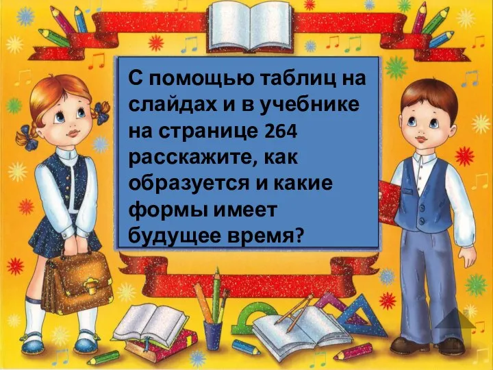 С помощью таблиц на слайдах и в учебнике на странице 264