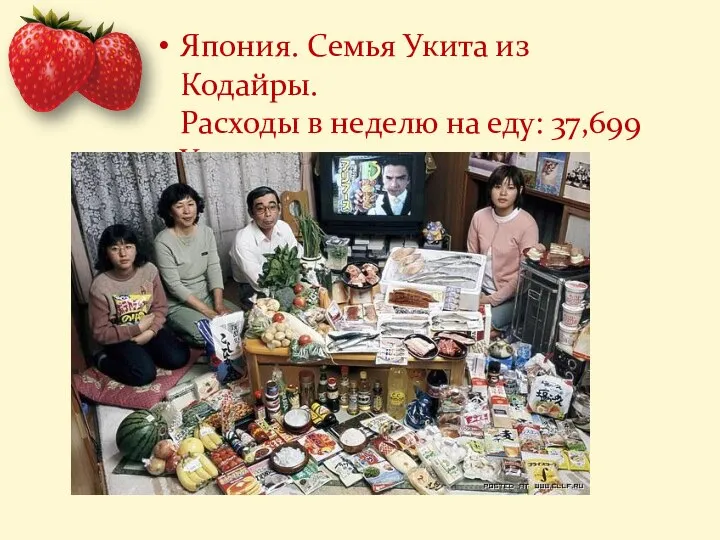 Япония. Семья Укита из Кодайры. Расходы в неделю на еду: 37,699 Yen или $317.25