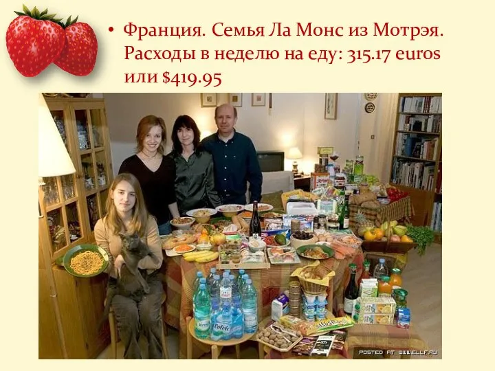 Франция. Семья Ла Монс из Мотрэя. Расходы в неделю на еду: 315.17 euros или $419.95