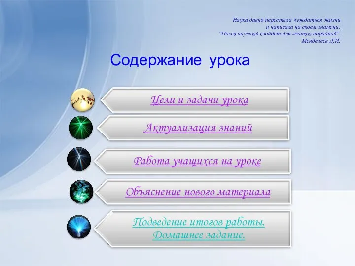 Содержание урока Наука давно перестала чуждаться жизни и написала на своем