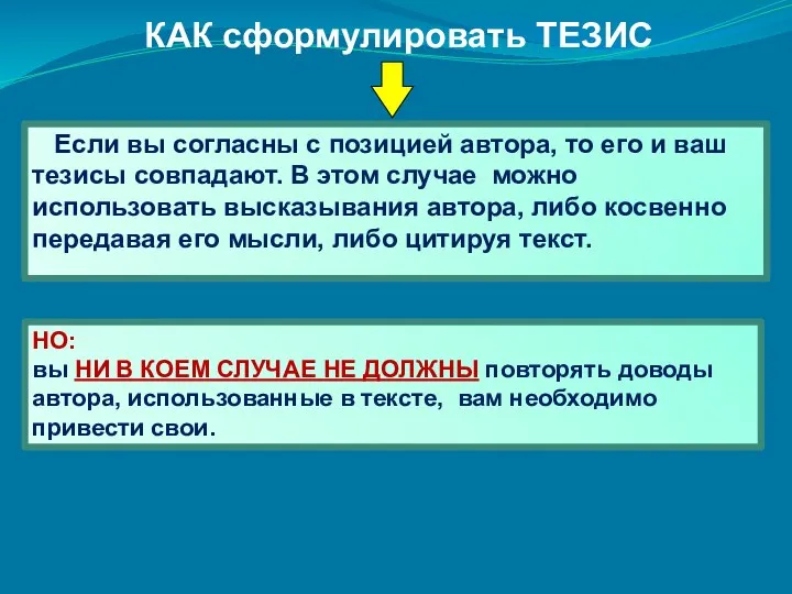 КАК сформулировать ТЕЗИС Если вы согласны с позицией автора, то его