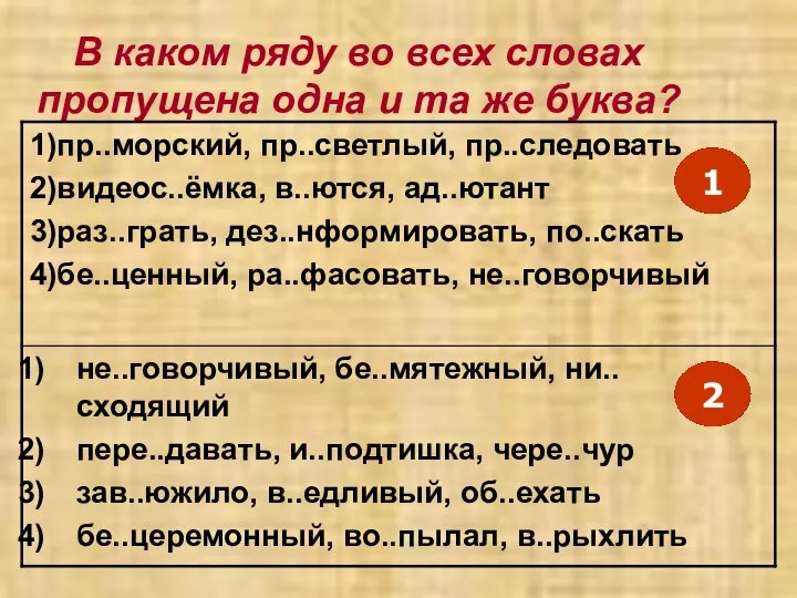 В каком ряду во всех словах пропущена одна и та же буква?