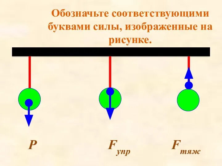 Обозначьте соответствующими буквами силы, изображенные на рисунке. Р Fупр Fтяж