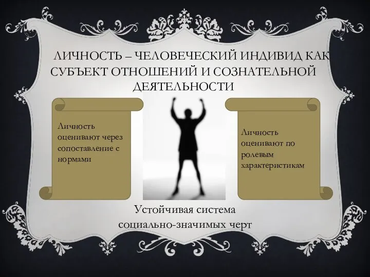 личность – человеческий индивид как субъект отношений и сознательной деятельности Устойчивая