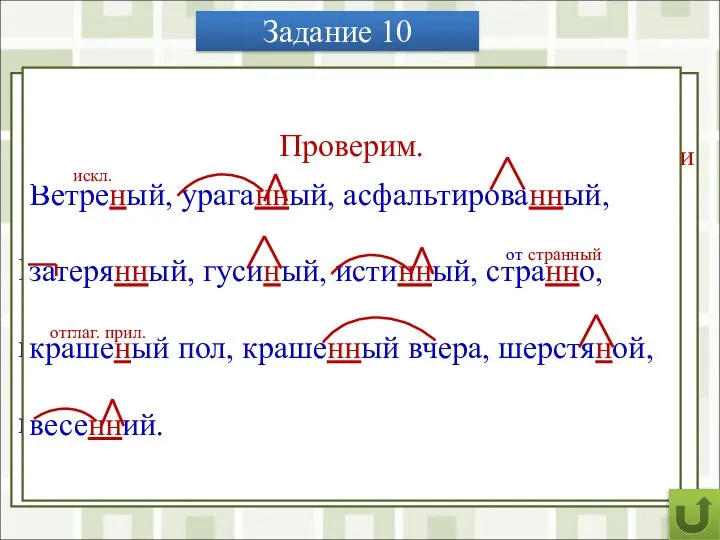 Задание 10 Расскажите о правописании Н и НН в прилагательных и