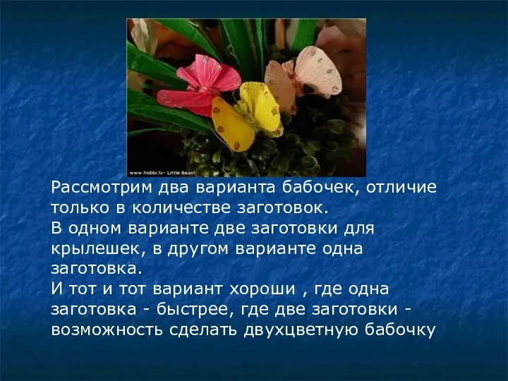 Рассмотрим два варианта бабочек, отличие только в количестве заготовок. В одном