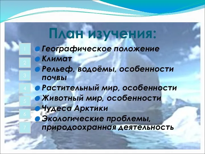 7 Географическое положение Климат Рельеф, водоёмы, особенности почвы Растительный мир, особенности