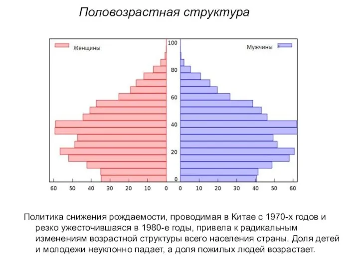 Половозрастная структура Политика снижения рождаемости, проводимая в Китае с 1970-х годов