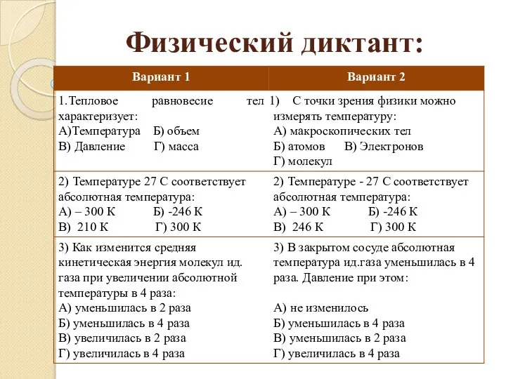 Физический диктант: