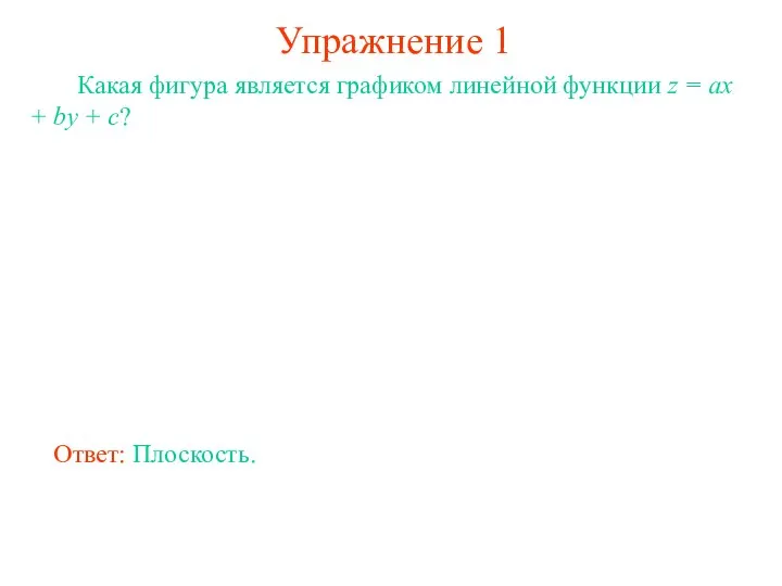 Упражнение 1 Какая фигура является графиком линейной функции z = ax