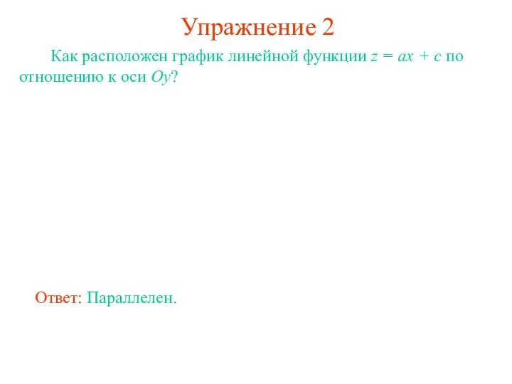 Упражнение 2 Как расположен график линейной функции z = ax +