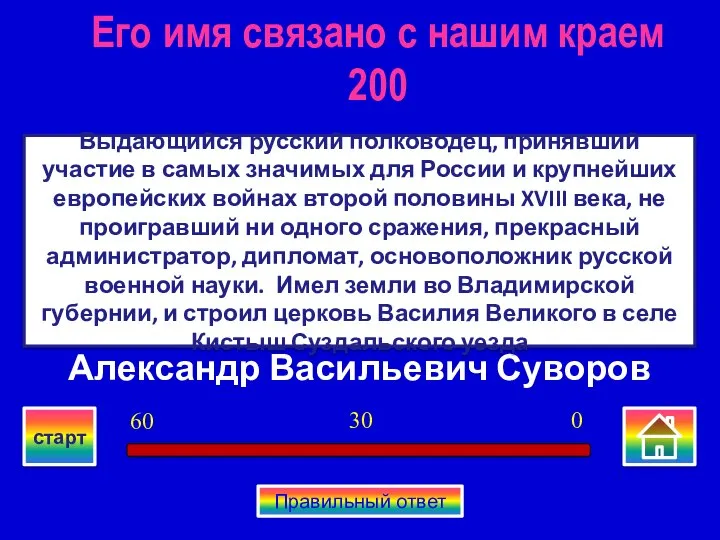 Александр Васильевич Суворов Выдающийся русский полководец, принявший участие в самых значимых