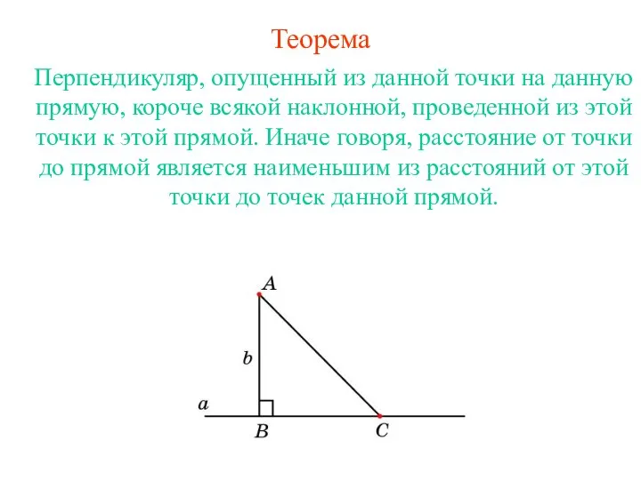 Теорема Перпендикуляр, опущенный из данной точки на данную прямую, короче всякой