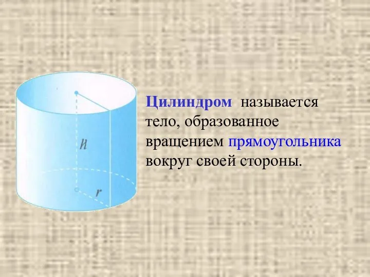 Цилиндром называется тело, образованное вращением прямоугольника вокруг своей стороны.