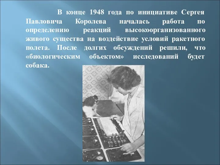 В конце 1948 года по инициативе Сергея Павловича Королева началась работа