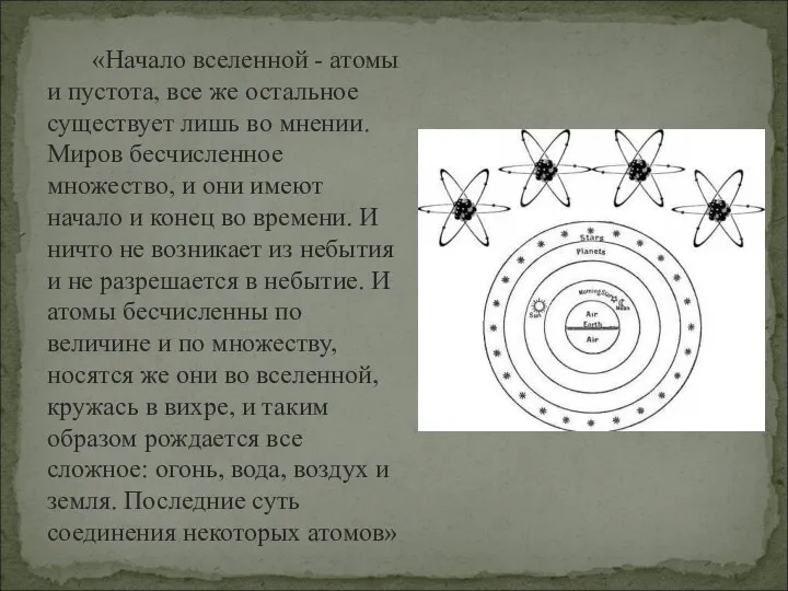 «Начало вселенной - атомы и пустота, все же остальное существует лишь