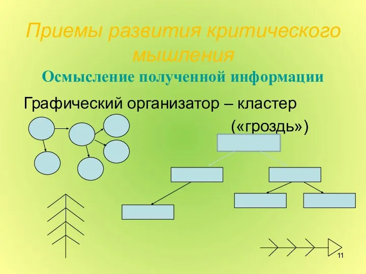 Приемы развития критического мышления Осмысление полученной информации Графический организатор – кластер («гроздь»)