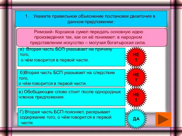 Укажите правильное объяснение постановки двоеточия в данном предложении: Римский- Корсаков сумел