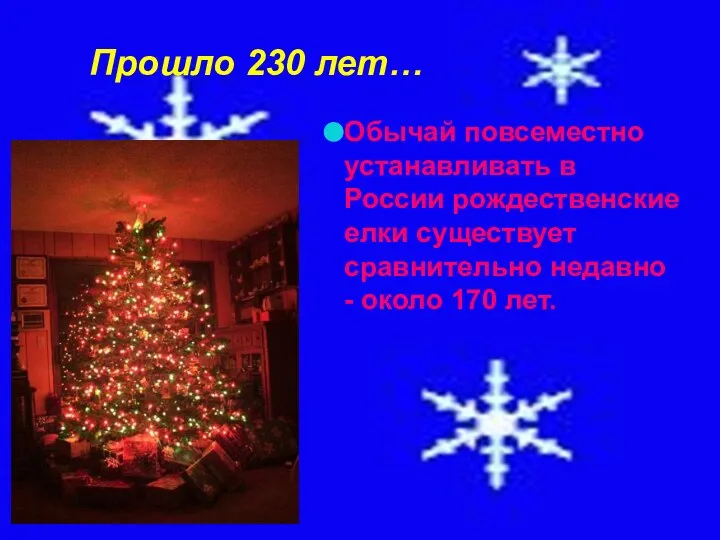 Прошло 230 лет… Обычай повсеместно устанавливать в России рождественские елки существует