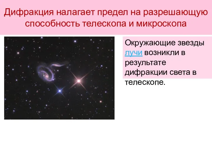 Дифракция налагает предел на разрешающую способность телескопа и микроскопа Окружающие звезды