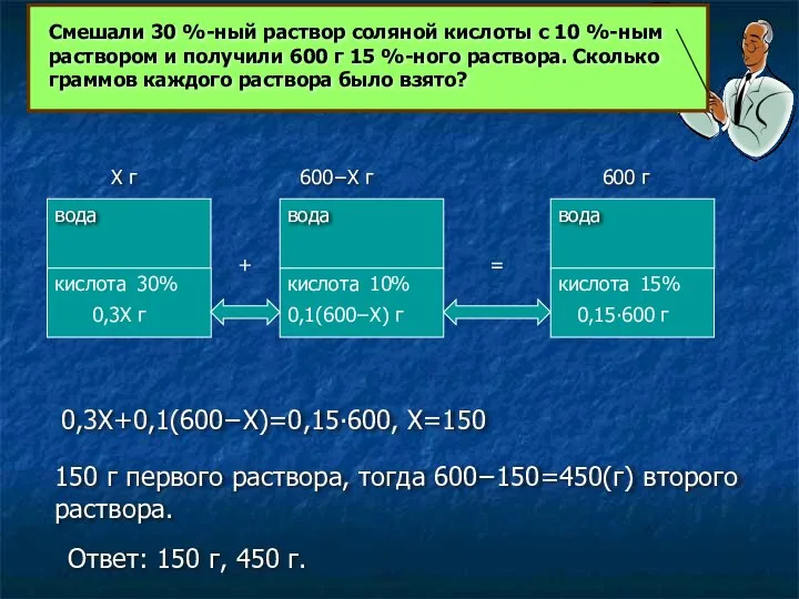 вода кислота вода вода кислота кислота 600 г 15% 10% 30%