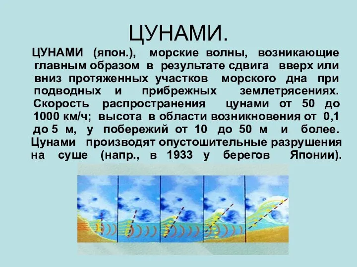 ЦУНАМИ. ЦУНАМИ (япон.), морские волны, возникающие главным образом в результате сдвига