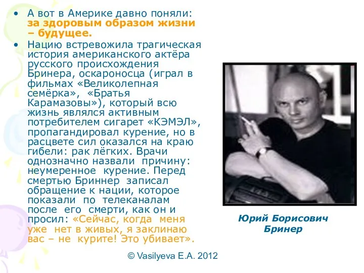 © Vasilyeva E.A. 2012 А вот в Америке давно поняли: за