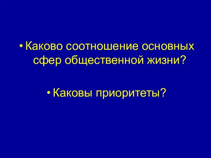 Каково соотношение основных сфер общественной жизни? Каковы приоритеты?