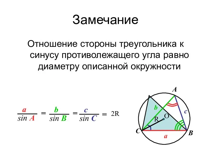 С b a c A B Замечание Отношение стороны треугольника к