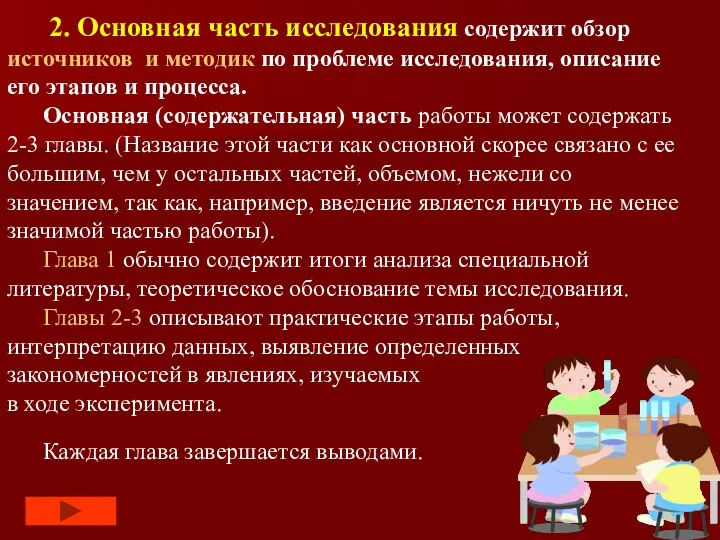 2. Основная часть исследования содержит обзор источников и методик по проблеме